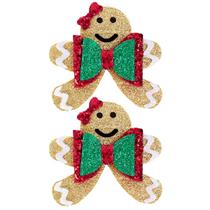 Clipes de cabelo Glitter Christmas Gingerbread Man, 2 peças para meninas
