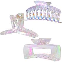 Clipes de cabelo Kitiin Iridescent Clear Strong Jaw Claw Clips x3 Clipes de cabelo Kitiin Iridescent Clear Strong Jaw Claw Clips x3