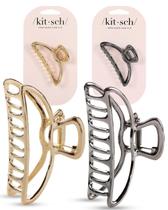 Clipes de Cabelo Kitsch de Metal - 2 Peças Douradas para Cabelos Grossos e Finos