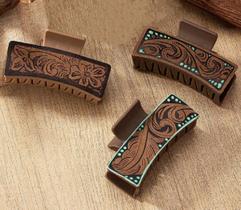 Clipes de cabelo Tobeffect Western Large Leather Claw Clips x3