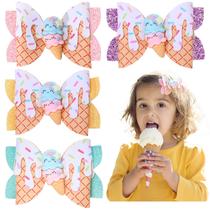 Clipes de cabelo Whaline Ice Cream Glitter Bow, 4 peças para meninas e mulheres