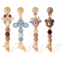 Clipes de chupeta de bebê tricotados à mão LSTRAGY, pacote com 4 Clipes de chupeta de bebê tricotados à mão LSTRAGY, pacote com 4