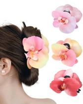 Clipes de garra de cabelo WELROG Orchid Flower de 11 cm para mulheres, pacote com 3