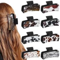 Clipes de garras de cabelo FineCheer Western Leather Highland Cow Print Clipes de garras de cabelo FineCheer Western Leather Highland Cow Print