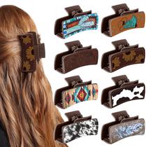Clipes de garras de cabelo FineCheer Western Leather Highland Cow Print Clipes de garras de cabelo FineCheer Western Leather Highland Cow Print