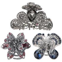 Clipes de garras de cabelo kilofly Vintage Crystal Rhinestone 3 unidades