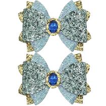 Clipes de laço de cabelo Deufelix Princess Blue Rhinestone x2