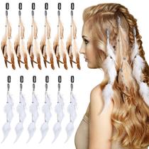 Clipes de penas de cabelo Geyoga, 12 peças, marrom, branco, 25 cm, borlas Clipes de penas de cabelo Geyoga, 12 peças, marrom, branco, 25 cm, borlas