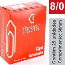 Clipes para Papel Aço Galvanizado 8/0 Cx/ 25 Unidades - CHAPARRAU