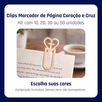 Clips Marcador de Página Coração e Cruz Bíblia e Devocional Kit com 10, 20, 30 ou 50 Unidades