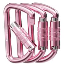 Clips Mosquetón FresKaro de 3 pulgadas con bloqueo automático rosa, paquete de 3 Clips Mosquetón FresKaro de 3 pulgadas con bloqueo automático rosa, paquete de 3