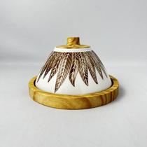 Cloche Porta Doces Folhagem Cerâmica Madeira Pinus Artesanal Cloche Porta Doces Folhagem Cerâmica Madeira Pinus Artesanal