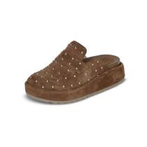 Clog Feminino Caramelo Anatômico Plataforma Camurça Tachas Cor:CarameloTamanho:37