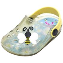 Clog Infantil Abelha Translúcido com Luz - Glitter Ouro e Amarelo - Glamour Pink