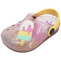 Clog Infantil Sorvete com Luz - Glitter Ouro e Amarelo Clog Infantil Sorvete com Luz - Glitter Ouro e Amarelo