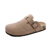 Clogs De Camurça Femininos Com Fivela Ajustável, Mules Confortáveis De Couro Cortiça Para Uso Ao Ar