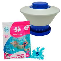 Clorador Flutuante com Bandeja Brustec + Pastilha de Cloro Tripla Ação Montreal Refil 1Kg Clorador Flutuante com Bandeja Brustec + Pastilha de Cloro Tripla Ação Montreal Refil 1Kg