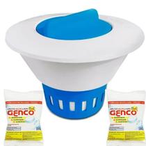 Clorador Margarida Flutuador porta tablete de cloro para piscina + 2 tabletes de cloro 3 em 1 Genco Clorador Margarida Flutuador porta tablete de cloro para piscina + 2 tabletes de cloro 3 em 1 Genco