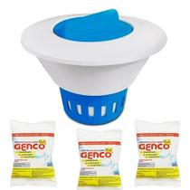 Clorador Margarida Flutuador porta tablete de cloro para piscina + 3 tabletes de cloro 3 em 1 Genco