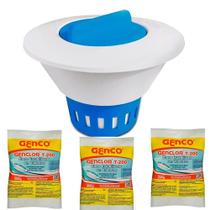 Clorador Margarida Flutuador porta tablete de cloro para piscina + 3 tabletes pastilha de cloro Genco