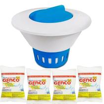 Clorador Margarida Flutuador porta tablete de cloro para piscina + 4 tabletes de cloro 3 em 1 Genco