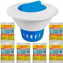 Clorador Margarida Flutuador porta tablete de cloro para piscina + 6 tabletes pastilha de cloro Genco