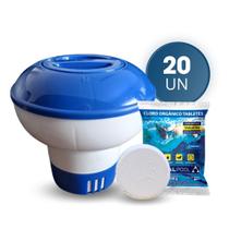 Clorador Redondo Com 20 Pastilha De Cloro Orgânico 200g Para Piscina