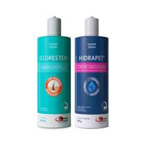 Cloresten Shampoo 500ml + Hidrapet Creme 500g Cães Gatos