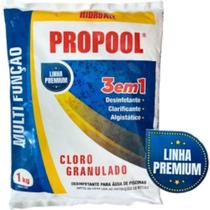 Cloro Desinfetante Granulado para Piscina Hidroall Propool Dicloro 3 Em 1 Com 1kg Branco Com Pontos Azuis