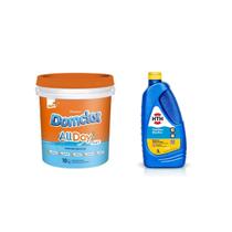 Cloro domclor allday 5 em 1 balde 10kg maxfloc clarificante 1l limpeza para piscinas
