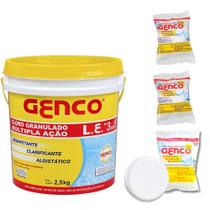 Cloro Estabilizado Granulado Balde 2,5kg 3 em 1 + 3 Pastilhas Tripla Acao 200g Genco