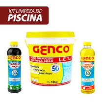 Cloro Granulado Genco 10Kg + Clarificante Piscina + Algicida Choque