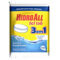 Cloro Tablete para Piscina Hidroall HCL Tab 3 em 1 de 200g Branco