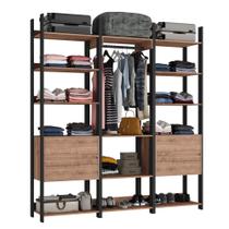 Closet 4 Gavetas 1 Cabideiro Estilo Industrial Chess F04 Preto/Solanum - Mpozenato