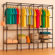 Closet Aberto 4 Colunas Guarda Roupas Casal Aço Metal Simples Estudante Organizador com Sapateira Cabideiro Milemon Closet Aberto 4 Colunas Guarda Roupas Casal Aço Metal Simples Estudante Organizador com Sapateira Cabideiro Milemon