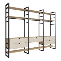 Closet Aberto Com 5 Gavetas e 9 Prateleiras Herval Valence, Cedro/Off White