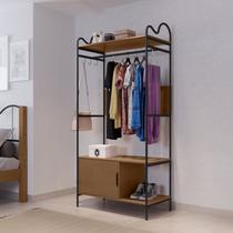 Closet Aberto em MDF 1 Porta 90x192cm Oasis Marrom/Preto/Nature