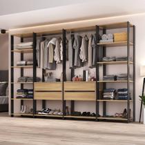 Closet Aberto Modulado Arara Organizadora Com Cabideiro 270cm Allegra Multimóveis Mp4390 Preto/madeirado