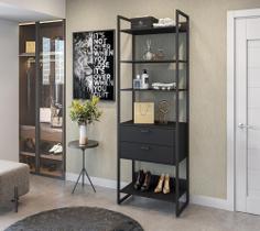 Closet aberto Porto - Com gavetas - Preto - Móveis Belo
