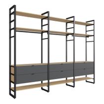 Closet Aberto Triplo Com 6 Gavetas e 9 Prateleiras Herval Valence, Cedro/Grafite