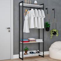 Closet Arara 3 Prateleiras Branco Chess/Preto 19227 - Compace Closet Arara 3 Prateleiras Branco Chess/Preto 19227 - Compace