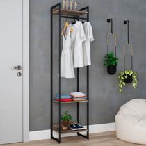 Closet Arara 3 Prateleiras Carvalho Dark/Preto 19219 - Compace Closet Arara 3 Prateleiras Carvalho Dark/Preto 19219 - Compace