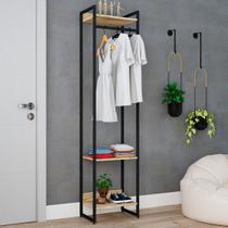 Closet Arara 3 Prateleiras Carvalho/Preto 19219 - Compace Closet Arara 3 Prateleiras Carvalho/Preto 19219 - Compace