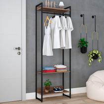 Closet Arara 3 Prateleiras Nogal/Preto 19223 - Compace Closet Arara 3 Prateleiras Nogal/Preto 19223 - Compace