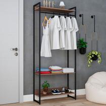 Closet Arara 3 Prateleiras Nogal/Preto 19227 - Compace Closet Arara 3 Prateleiras Nogal/Preto 19227 - Compace