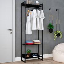 Closet Arara 3 Prateleiras Preto ônix/Preto 19223 - Compace Closet Arara 3 Prateleiras Preto ônix/Preto 19223 - Compace