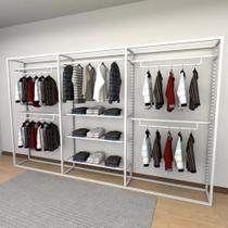 Closet araras, guarda roupas aberto industrial com 11 peças branco fdbrb200