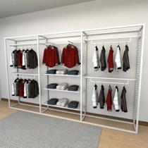 Closet araras, guarda roupas aberto industrial com 13 peças branco fdbrb215