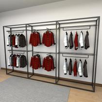 Closet araras, guarda roupas aberto industrial com 13 peças preto fdprp144