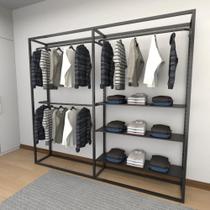 Closet araras, guarda roupas aberto industrial com 14 peças preto fdprp57